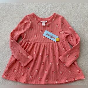 BNWT Cat & Jack Coral Peach Floral Soft Ribbed Tunic Dress